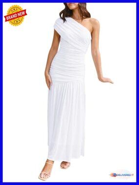Off Shoulder Ruched Bodycon Maxi Dress Short Sleeve Cocktail Party